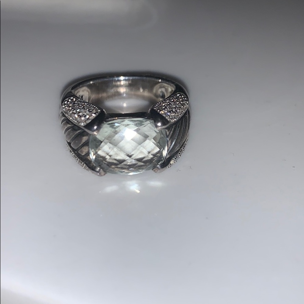 DAVID YURMAN PRASIOLITE & DIAMOND STERLING RING